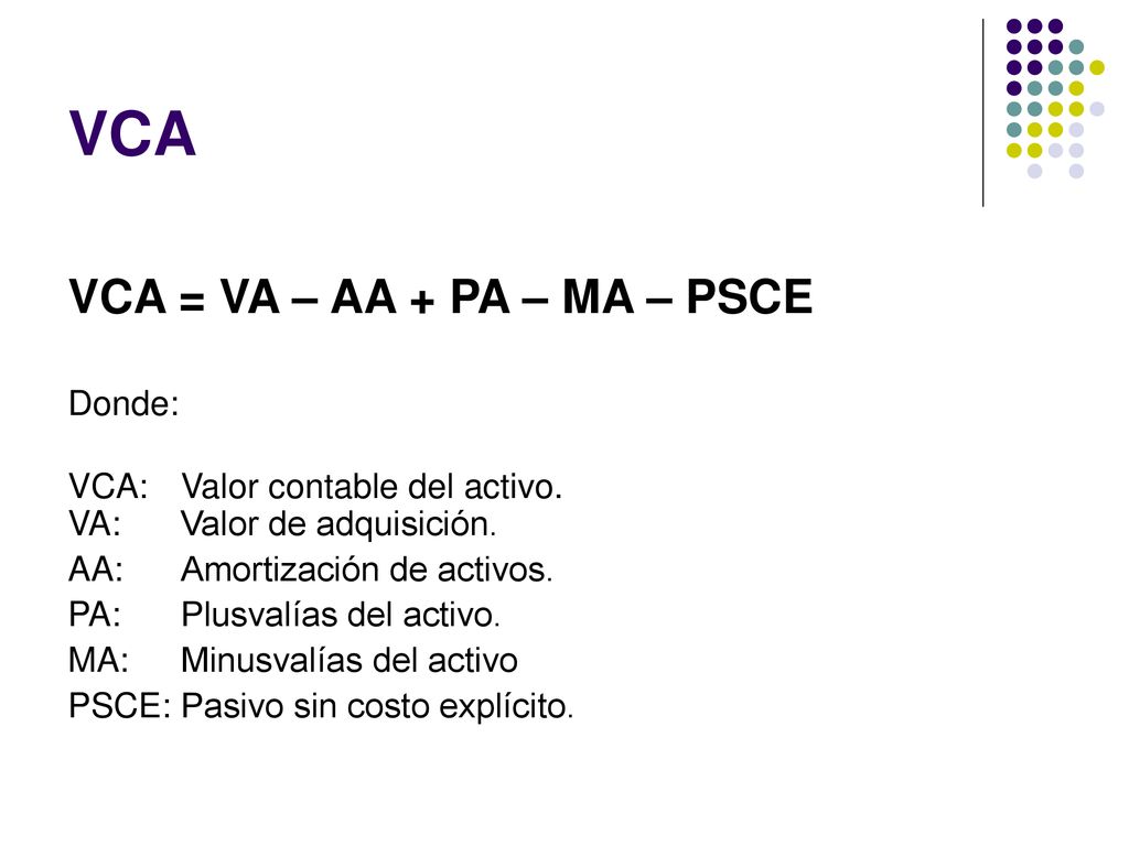 VCA VCA = VA – AA + PA – MA – PSCE Donde: