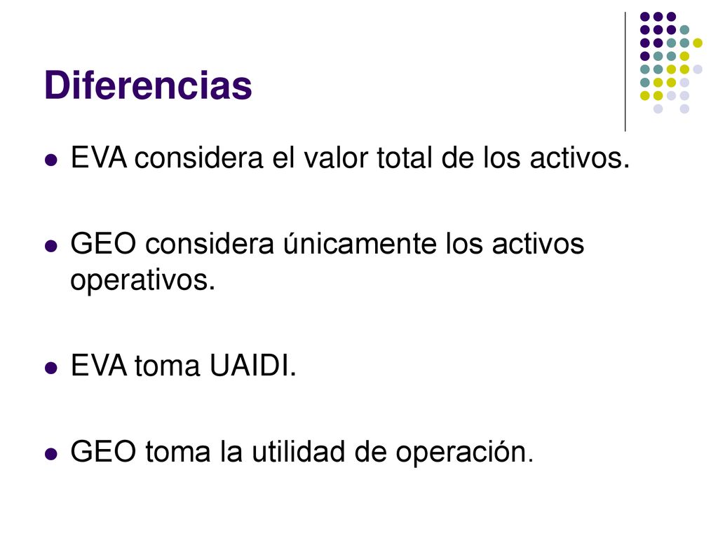 Diferencias EVA considera el valor total de los activos.