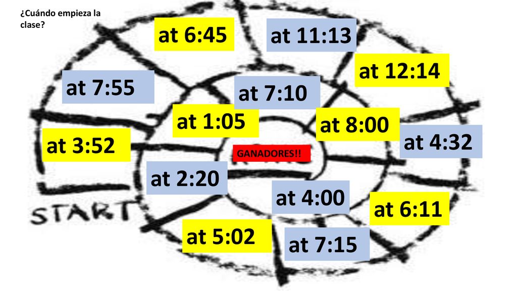 at 6:45 at 11:13 at 12:14 at 7:55 at 7:10 at 1:05 at 8:00 at 4:32