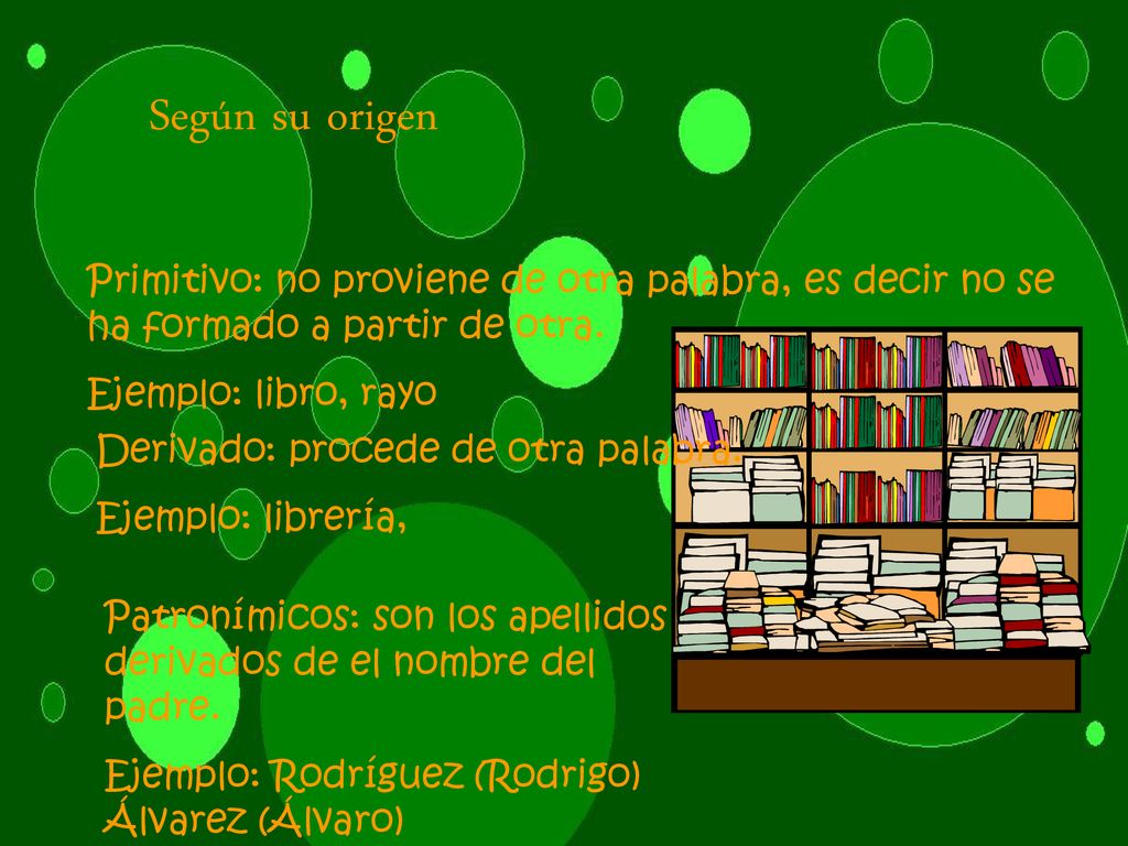 Según su origen Primitivo: no proviene de otra palabra, es decir no se ha formado a partir de otra.