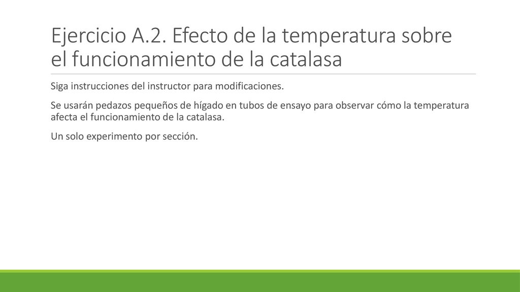 Ejercicio A.2. Efecto de la temperatura sobre el funcionamiento de la catalasa