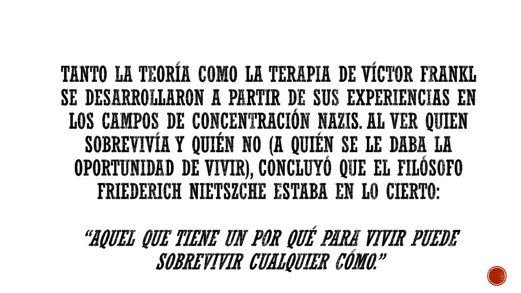 Tanto la teoría como la terapia de Víctor Frankl se desarrollaron a partir de sus experiencias en los campos de concentración nazis.