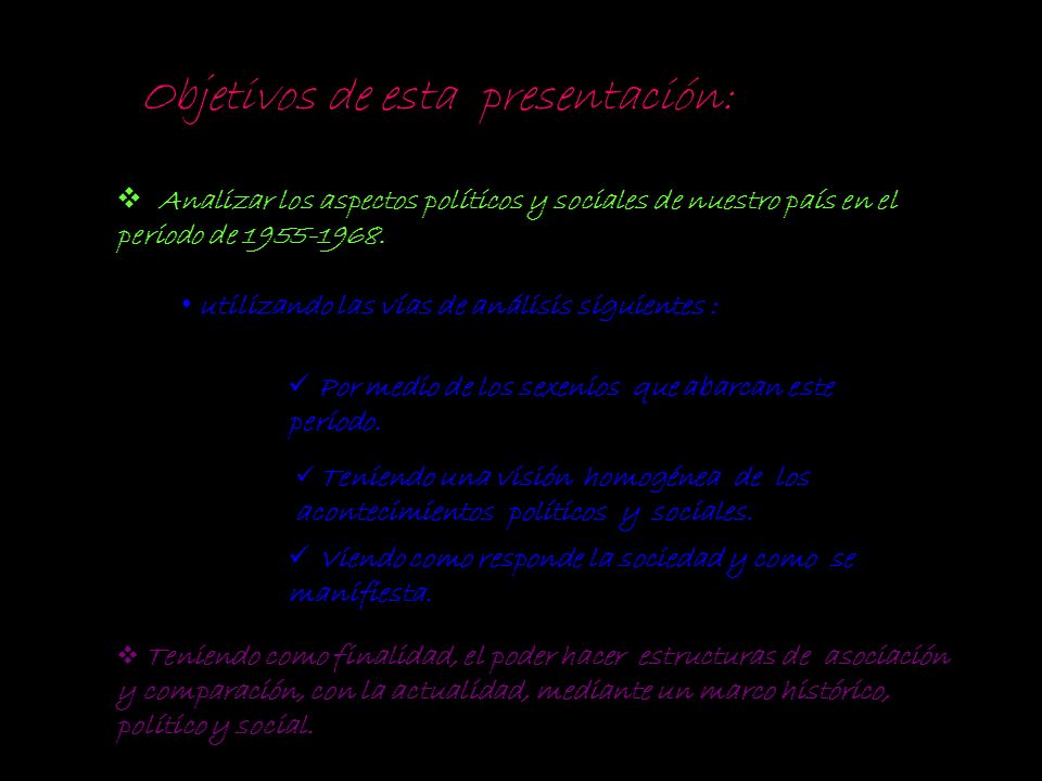Objetivos de esta presentación: