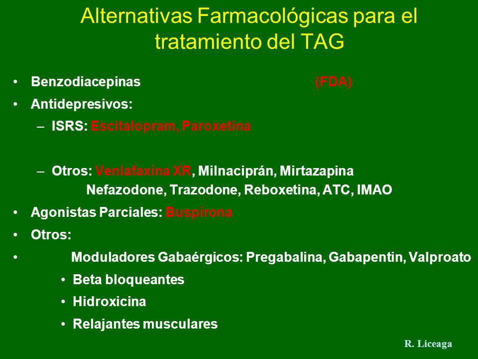 Alternativas Farmacológicas para el tratamiento del TAG