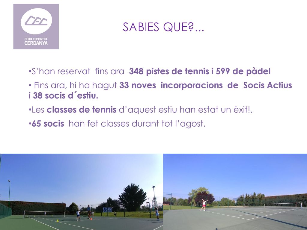 SABIES QUE ... S’han reservat fins ara 348 pistes de tennis i 599 de pàdel.