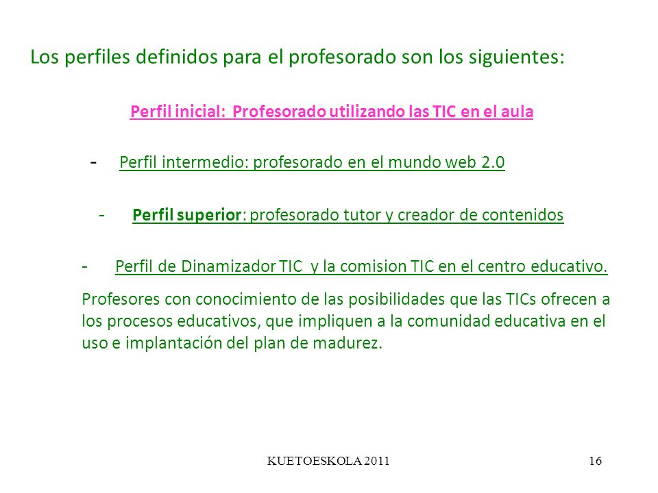 Perfil inicial: Profesorado utilizando las TIC en el aula