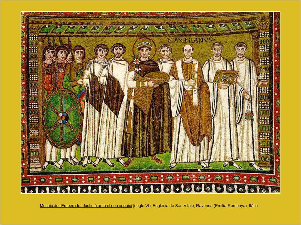 Mosaic de l Emperador Justinià amb el seu seguici (segle VI)