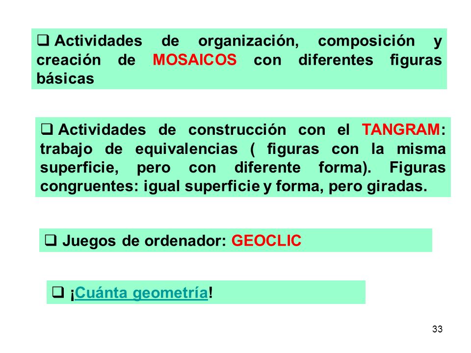 Actividades de organización, composición y creación de MOSAICOS con diferentes figuras básicas