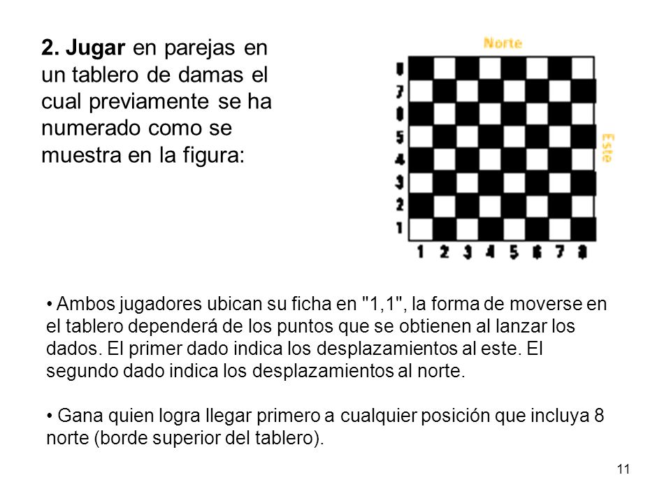 2. Jugar en parejas en un tablero de damas el cual previamente se ha numerado como se muestra en la figura: