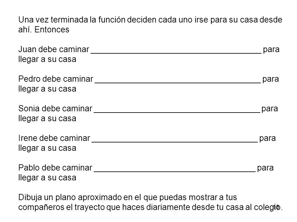 Una vez terminada la función deciden cada uno irse para su casa desde ahí. Entonces