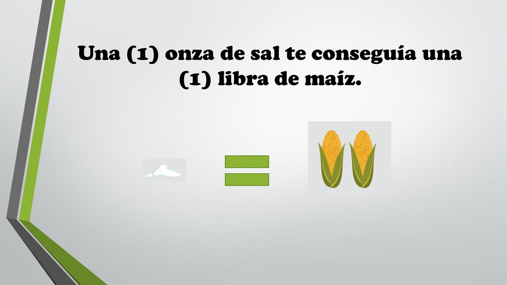 Una (1) onza de sal te conseguía una (1) libra de maíz.