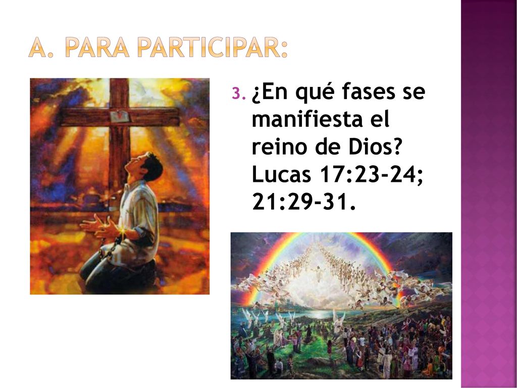 Para participar: ¿En qué fases se manifiesta el reino de Dios.