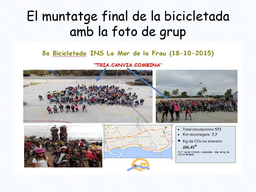 El muntatge final de la bicicletada amb la foto de grup