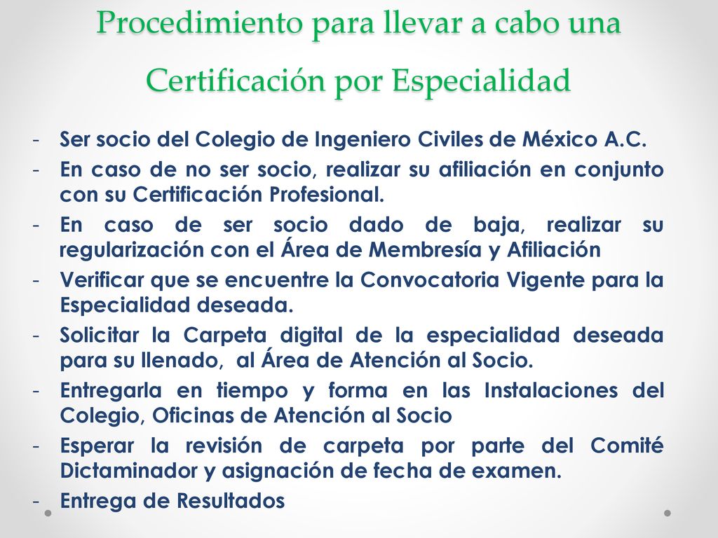 Procedimiento para llevar a cabo una Certificación por Especialidad