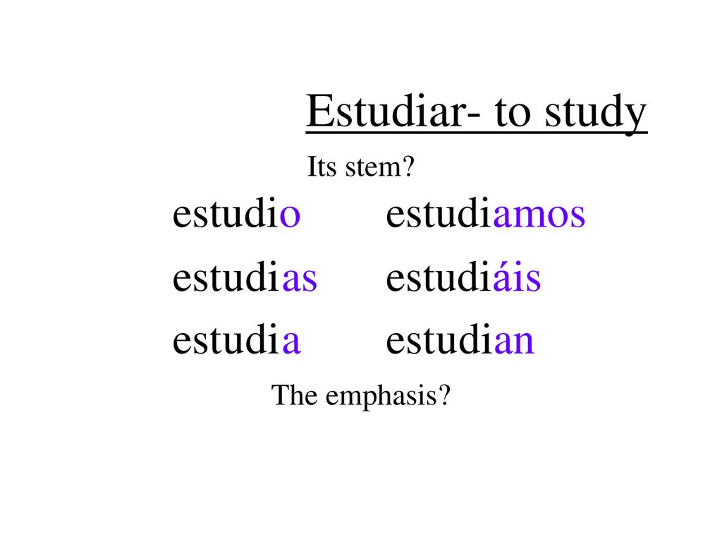 Estudiar- to study est u u di o estudi a a mos est u u di as estudi á