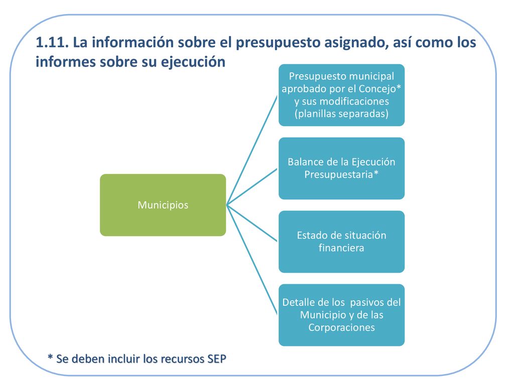 1.11. La información sobre el presupuesto asignado, así como los informes sobre su ejecución
