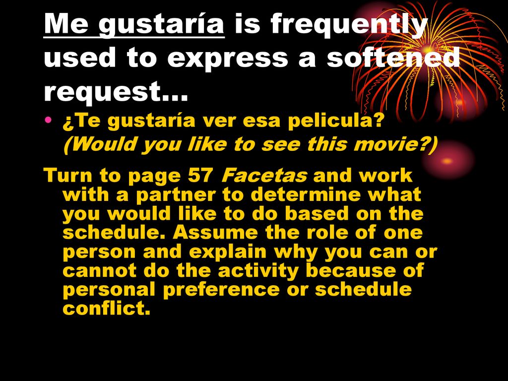 Me gustaría is frequently used to express a softened request…
