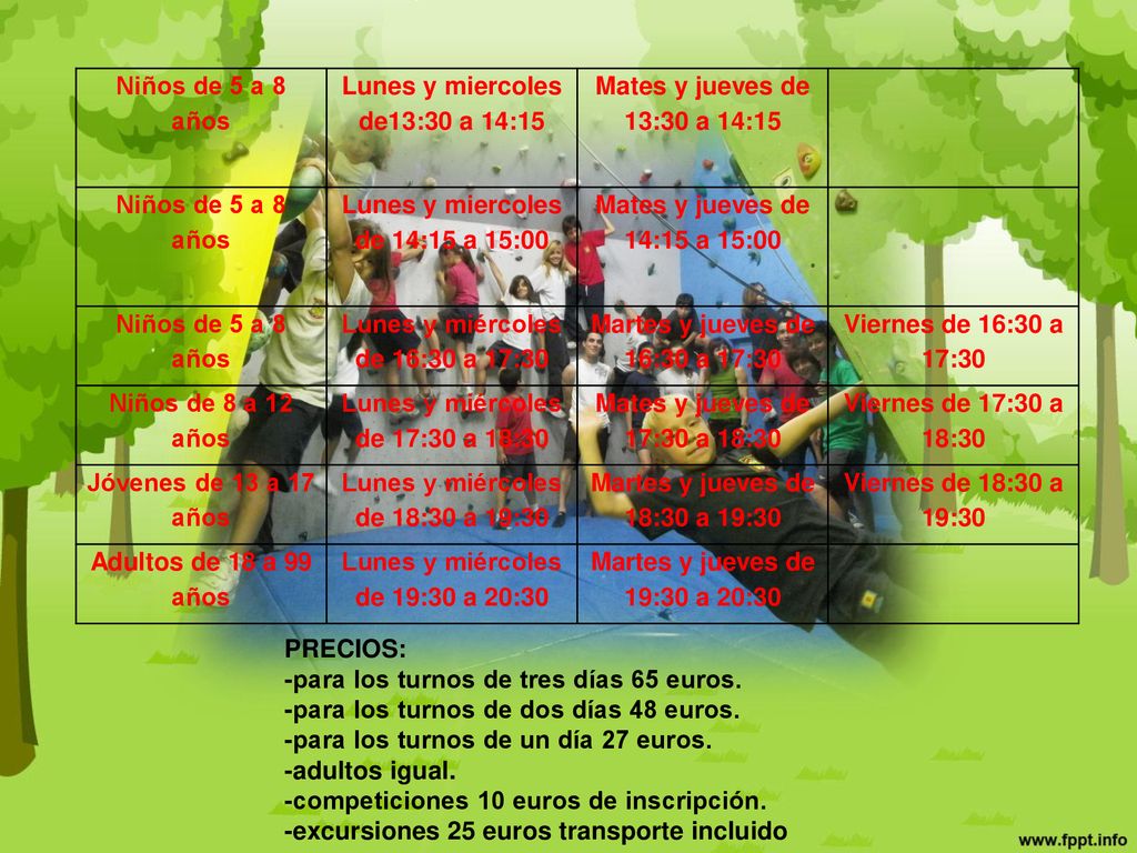 Lunes y miercoles de13:30 a 14:15 Mates y jueves de 13:30 a 14:15