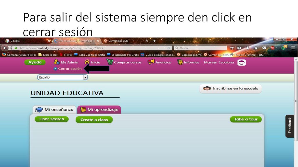 Para salir del sistema siempre den click en cerrar sesión
