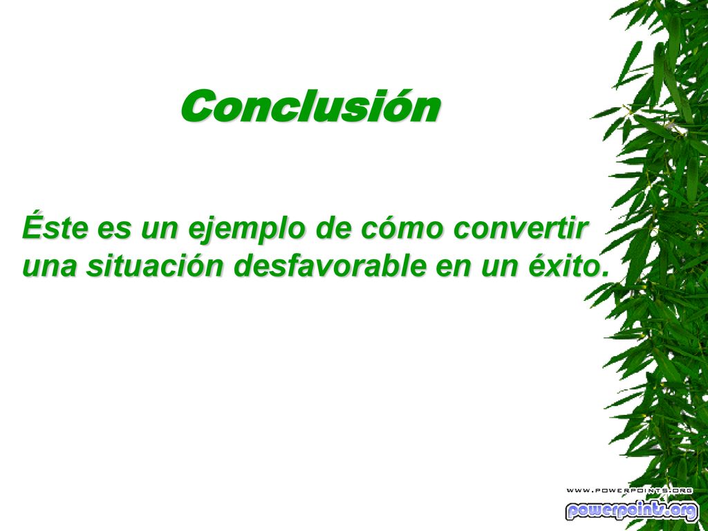 Conclusión Éste es un ejemplo de cómo convertir una situación desfavorable en un éxito.