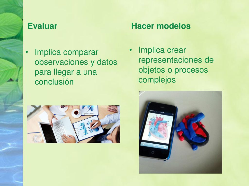 Evaluar Hacer modelos. Implica crear representaciones de objetos o procesos complejos.