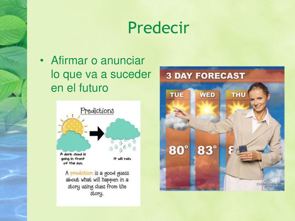 Predecir Afirmar o anunciar lo que va a suceder en el futuro