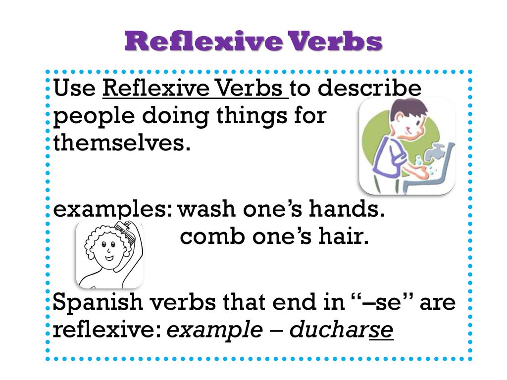 Reflexive Verbs Use Reflexive Verbs to describe people doing things for themselves.