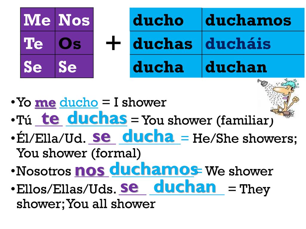 + te duchas se ducha nos duchamos se duchan Me Nos Te Os Se ducho
