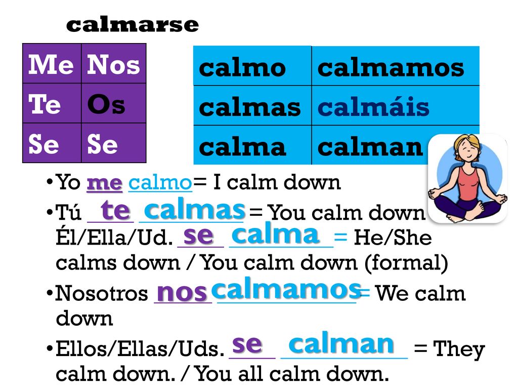 te calmas se calma nos calmamos se calman Me Nos Te Os Se calmo