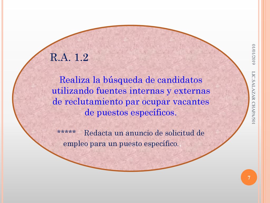 R.A. 1.2 Realiza la búsqueda de candidatos utilizando fuentes internas y externas de reclutamiento par ocupar vacantes de puestos específicos.