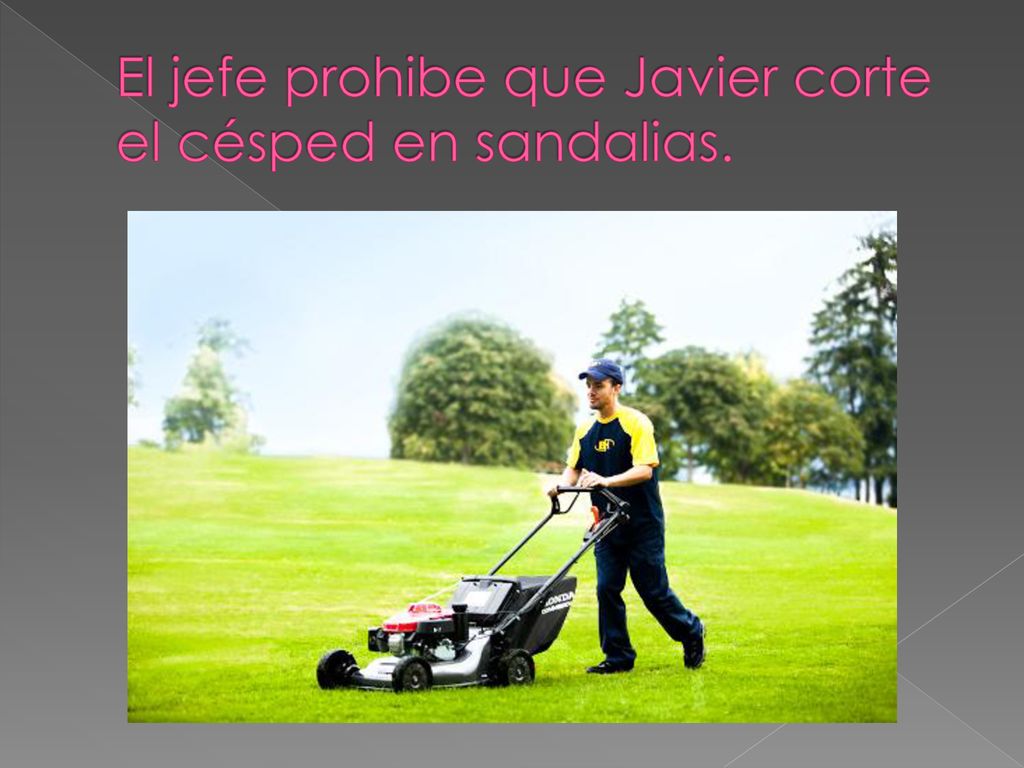 El jefe prohibe que Javier corte el césped en sandalias.