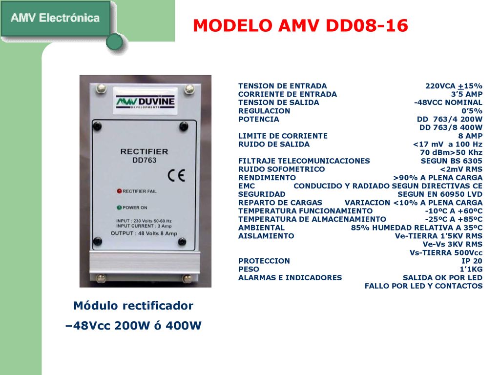 MODELO AMV DD08-16 Módulo rectificador –48Vcc 200W ó 400W