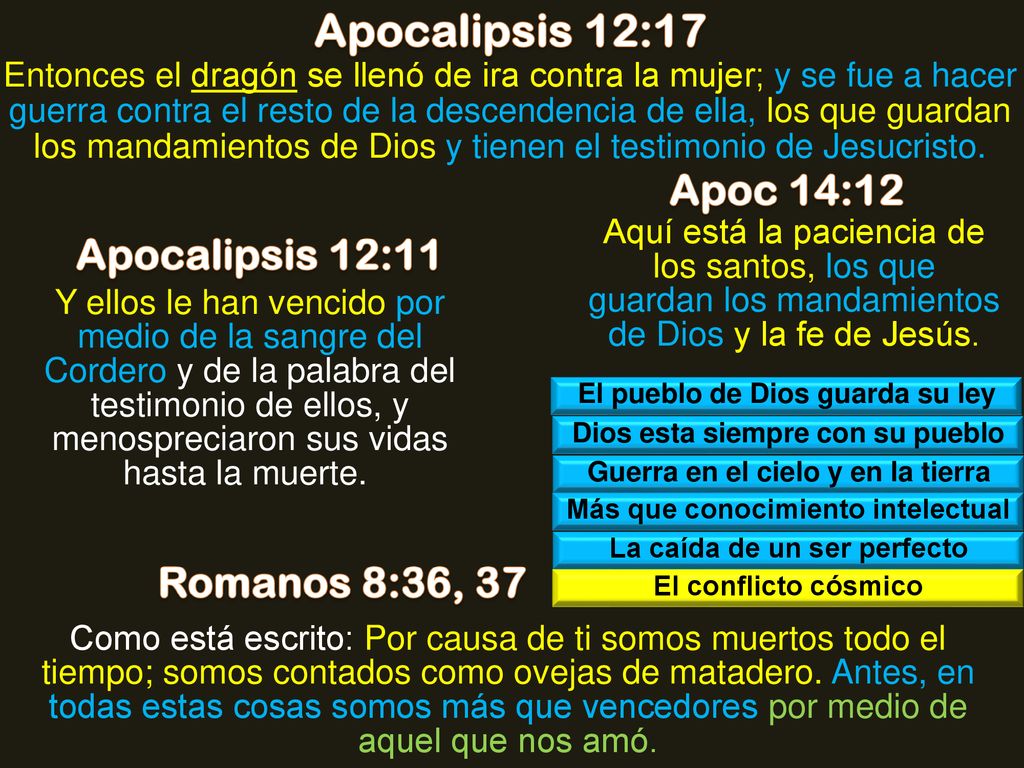 Apocalipsis 12:17 Apoc 14:12 Apocalipsis 12:11 Romanos 8:36, 37