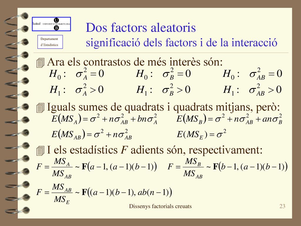 Dos factors aleatoris significació dels factors i de la interacció