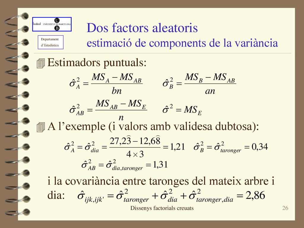 Dos factors aleatoris estimació de components de la variància