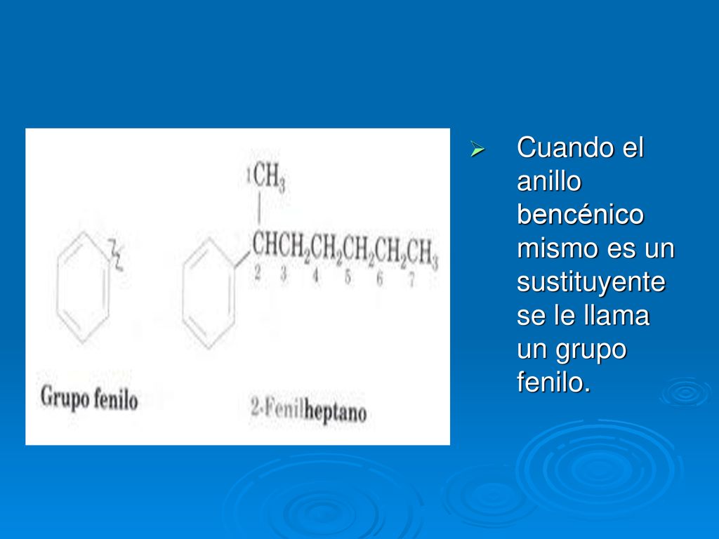 Cuando el anillo bencénico mismo es un sustituyente se le llama un grupo fenilo.