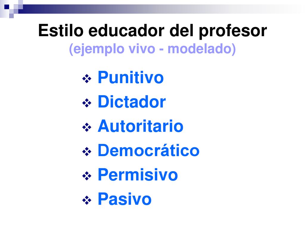 Estilo educador del profesor (ejemplo vivo - modelado)