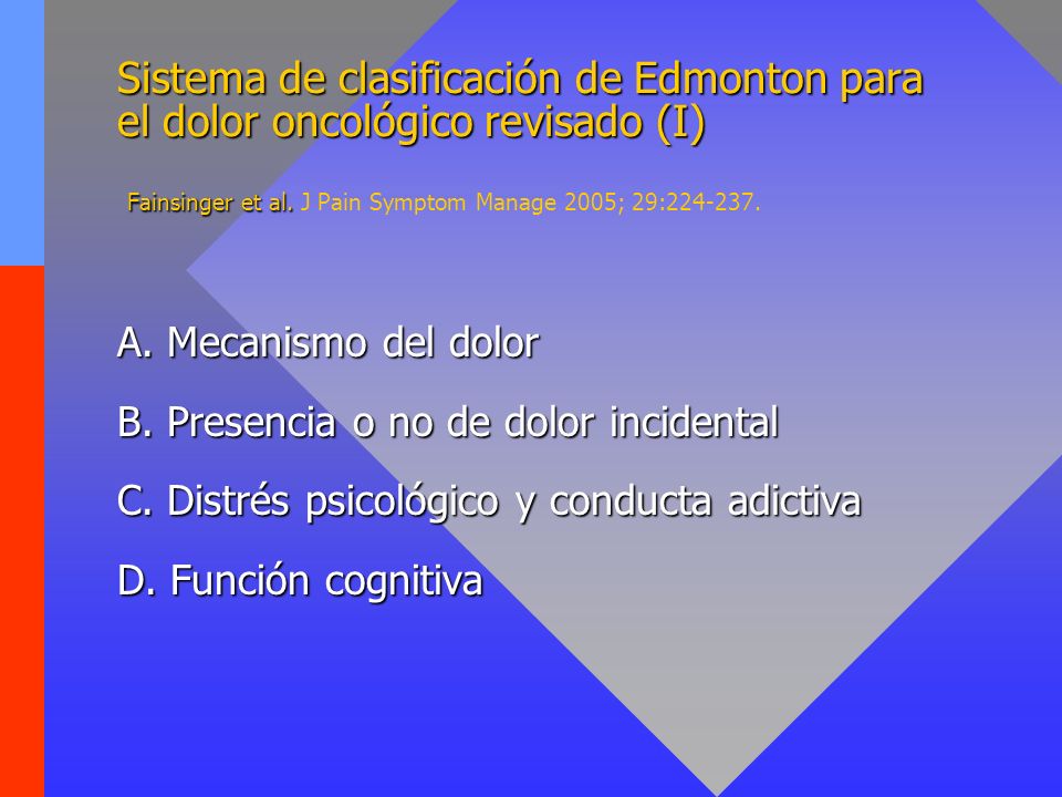 Sistema de clasificación de Edmonton para el dolor oncológico revisado (I) Fainsinger et al. J Pain Symptom Manage 2005; 29: