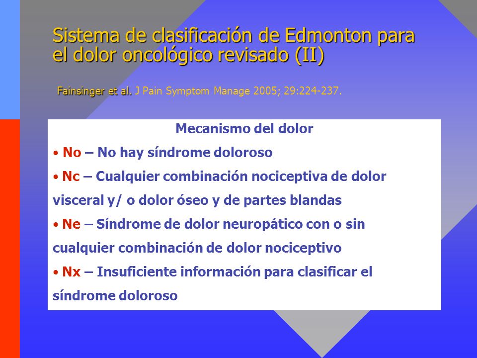 Sistema de clasificación de Edmonton para el dolor oncológico revisado (II) Fainsinger et al. J Pain Symptom Manage 2005; 29: