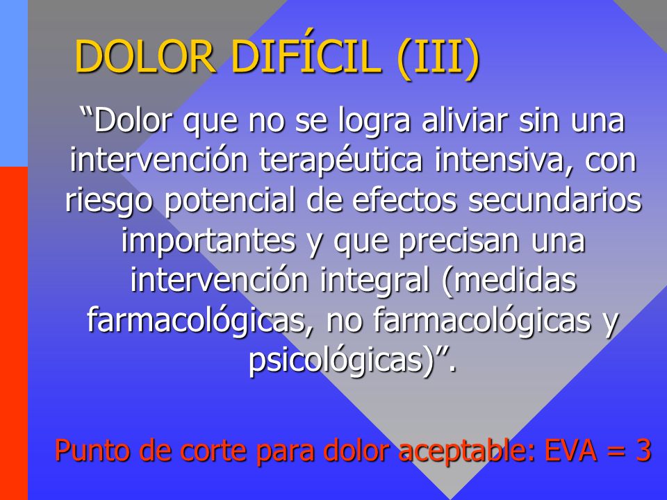 Punto de corte para dolor aceptable: EVA = 3