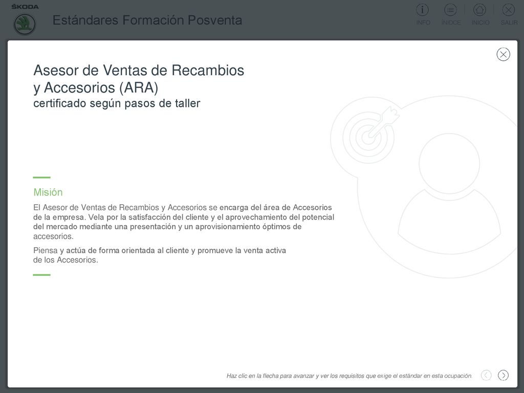 Asesor de Ventas de Recambios y Accesorios (ARA) certificado según pasos de taller