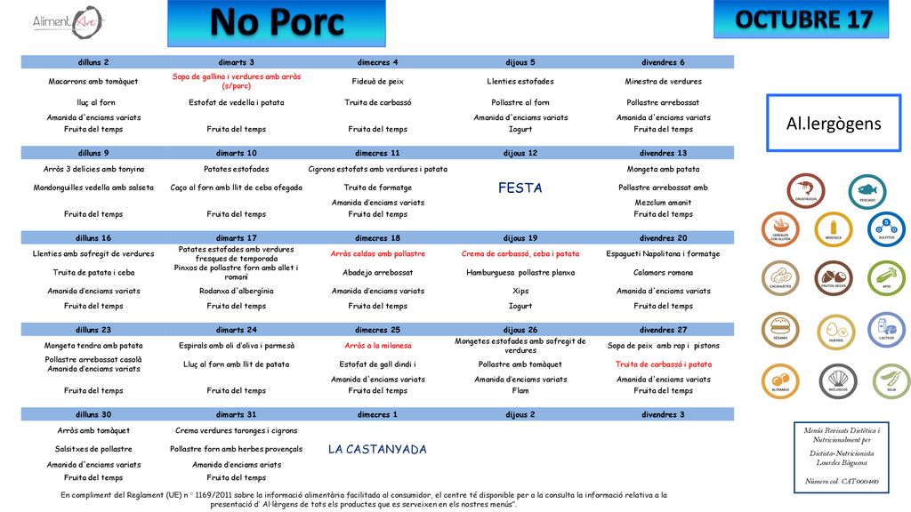 No Porc OCTUBRE 17 Al.lergògens FESTA LA CASTANYADA dilluns 2