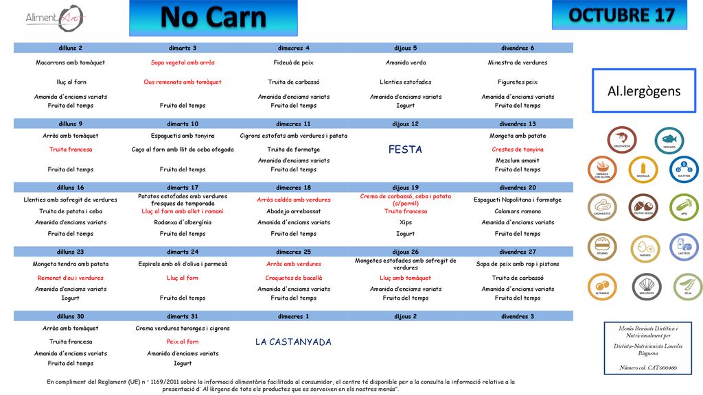 No Carn OCTUBRE 17 Al.lergògens FESTA LA CASTANYADA dilluns 2