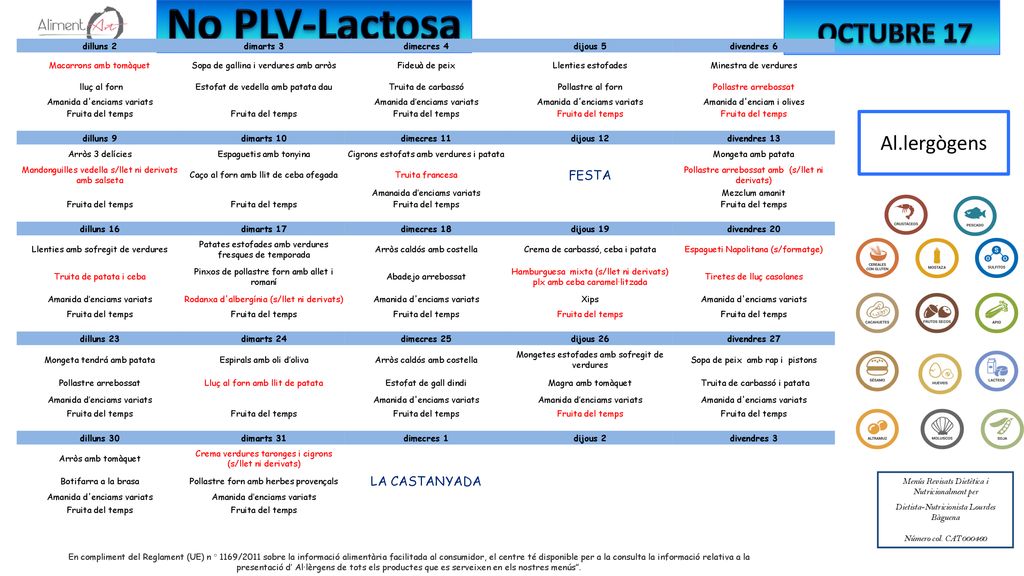 No PLV-Lactosa OCTUBRE 17 Al.lergògens FESTA LA CASTANYADA dilluns 2
