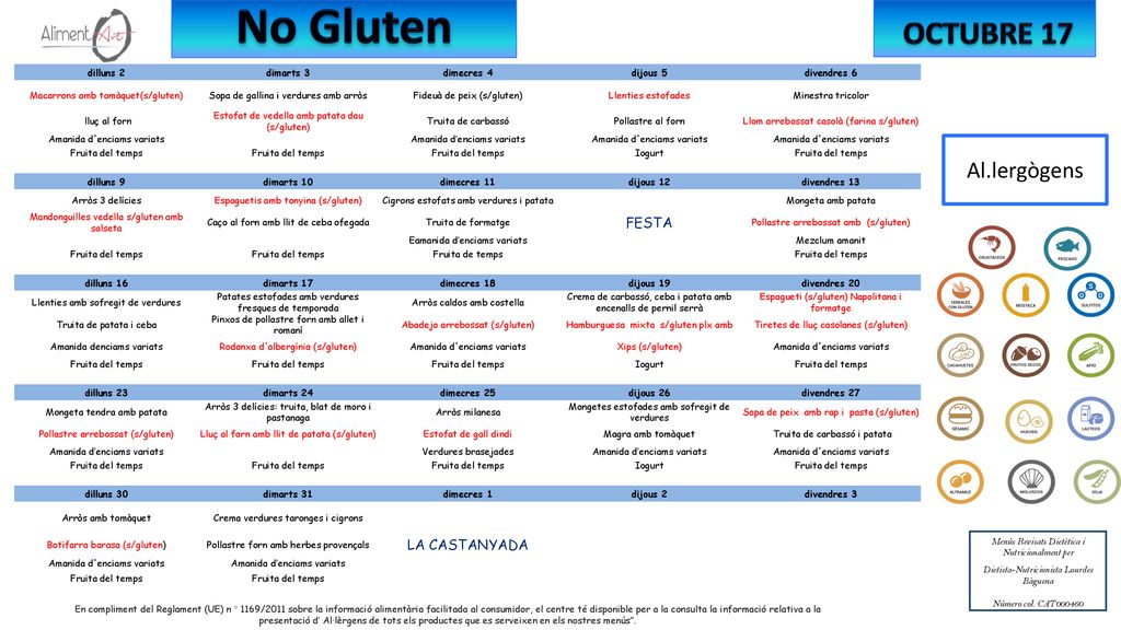 No Gluten OCTUBRE 17 Al.lergògens FESTA LA CASTANYADA dilluns 2