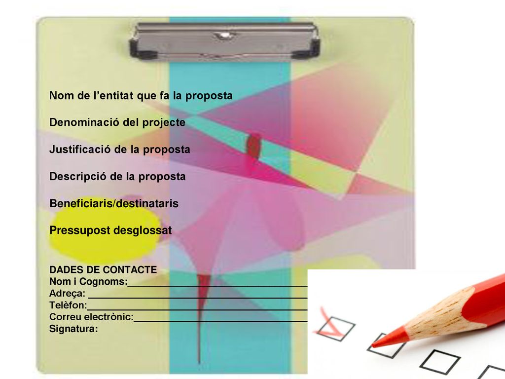 Nom de l’entitat que fa la proposta Denominació del projecte