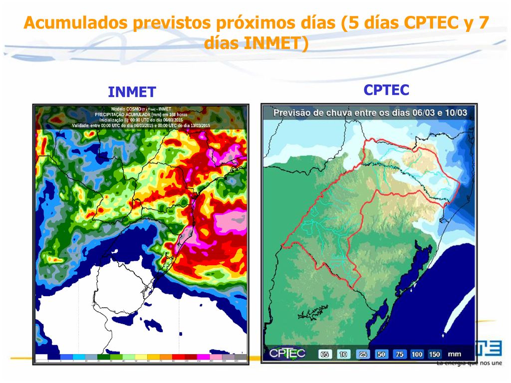 Acumulados previstos próximos días (5 días CPTEC y 7 días INMET)