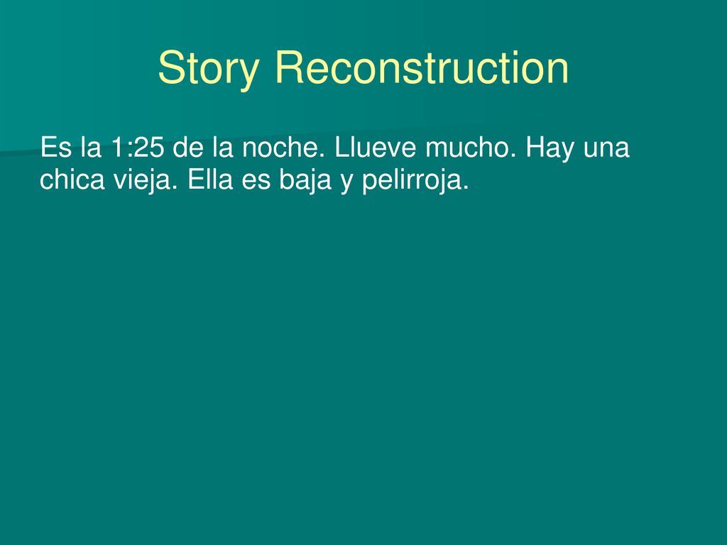 Story Reconstruction Es la 1:25 de la noche. Llueve mucho.