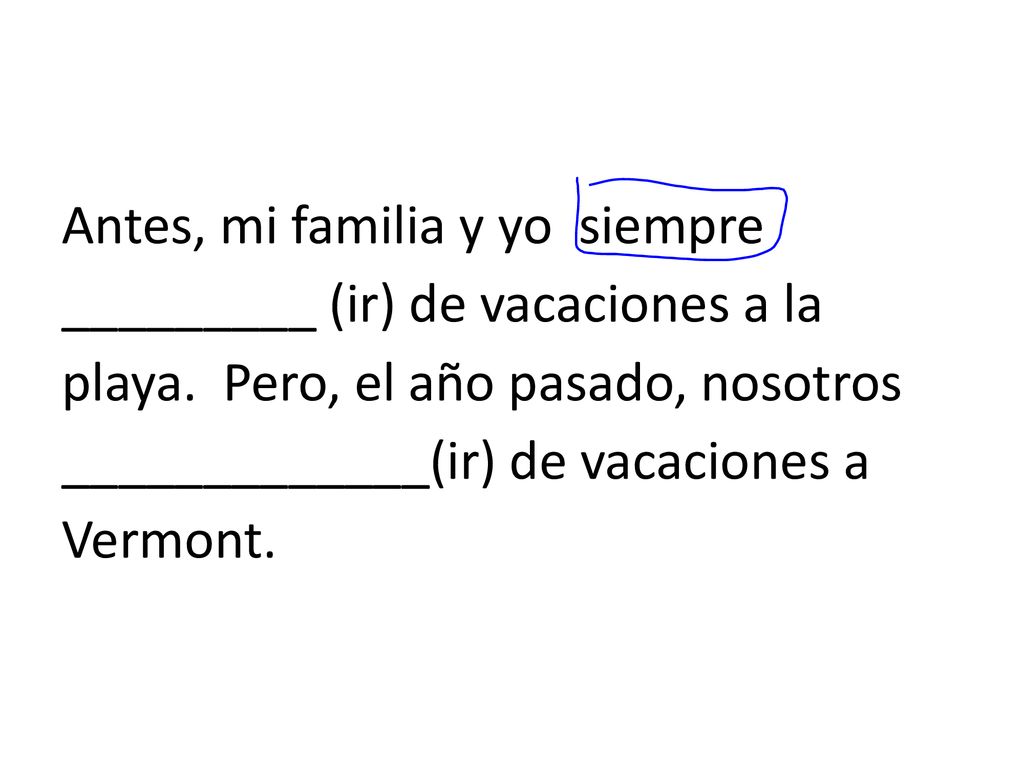 Antes, mi familia y yo siempre _________ (ir) de vacaciones a la playa