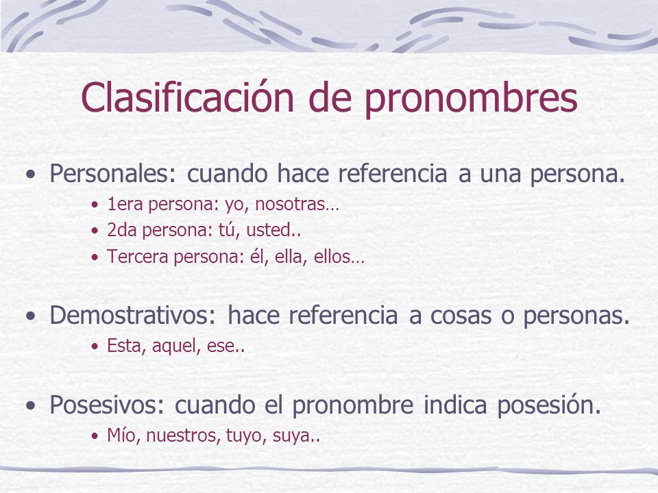 Clasificación de pronombres